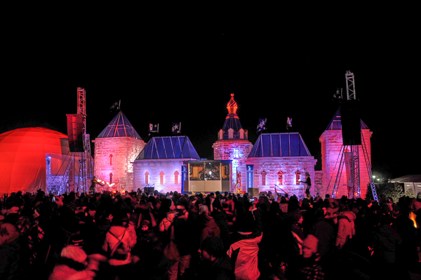 The Ice Palace is lit up with music and lights each night