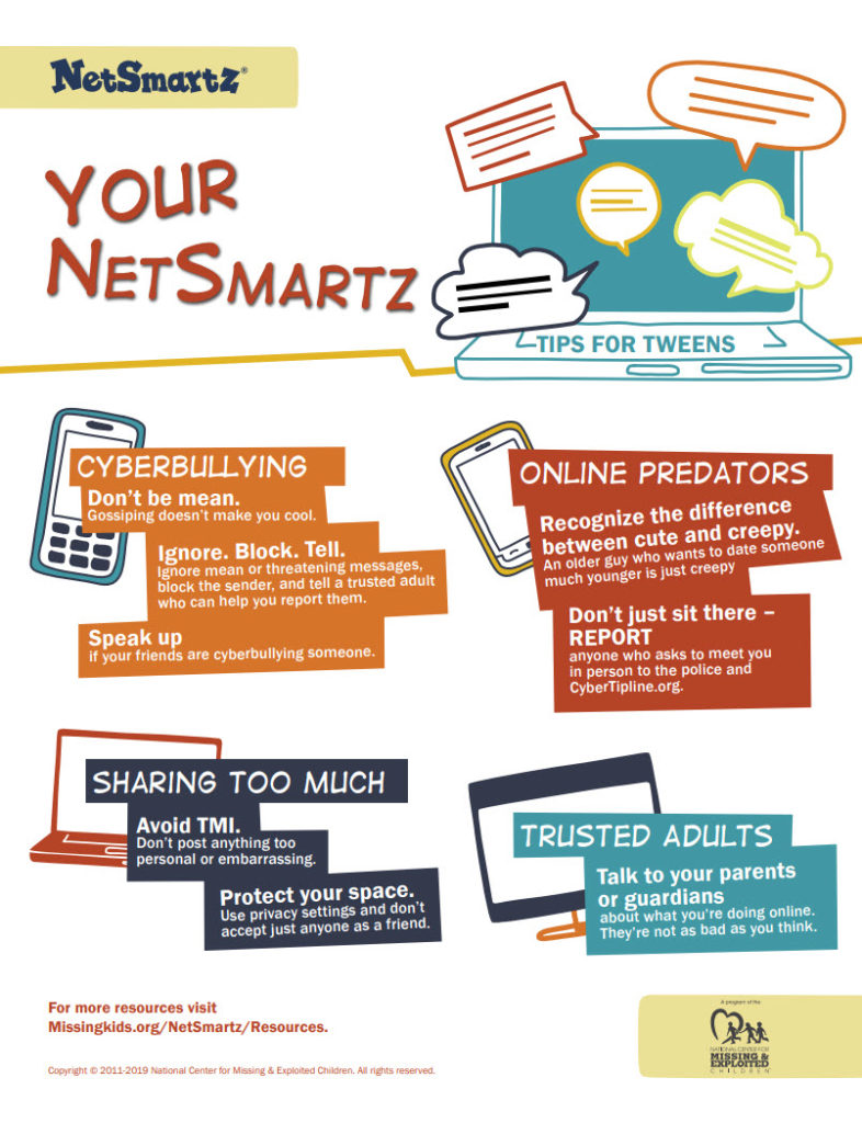 Tips for tweens - a graphic with discussion starters with those young people spending lots of time online.