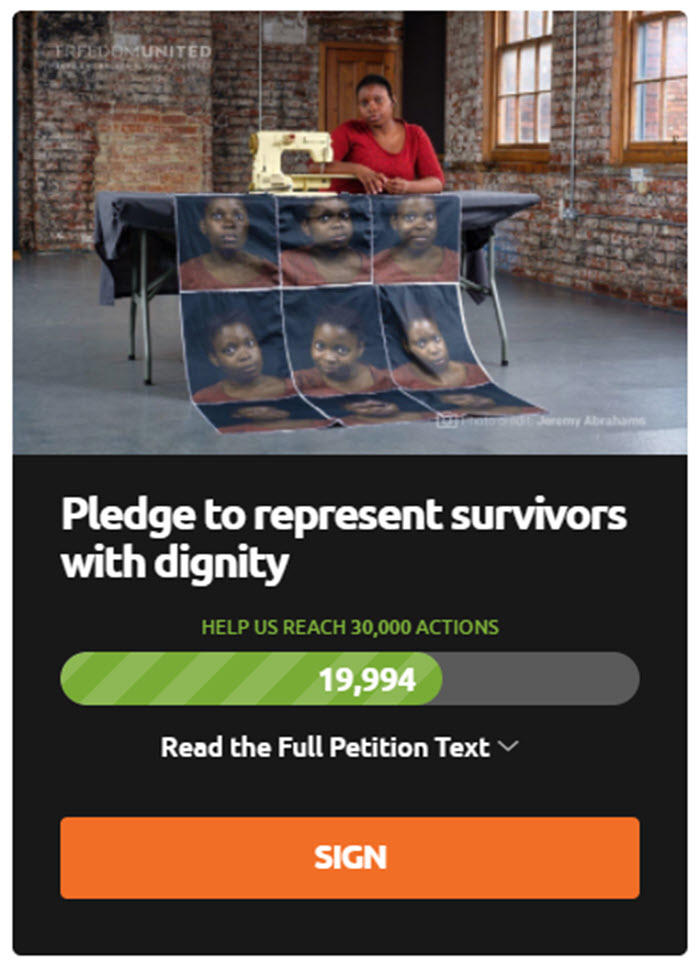 Freedom United invites people to sign the pledge to honor victims of human trafficking
